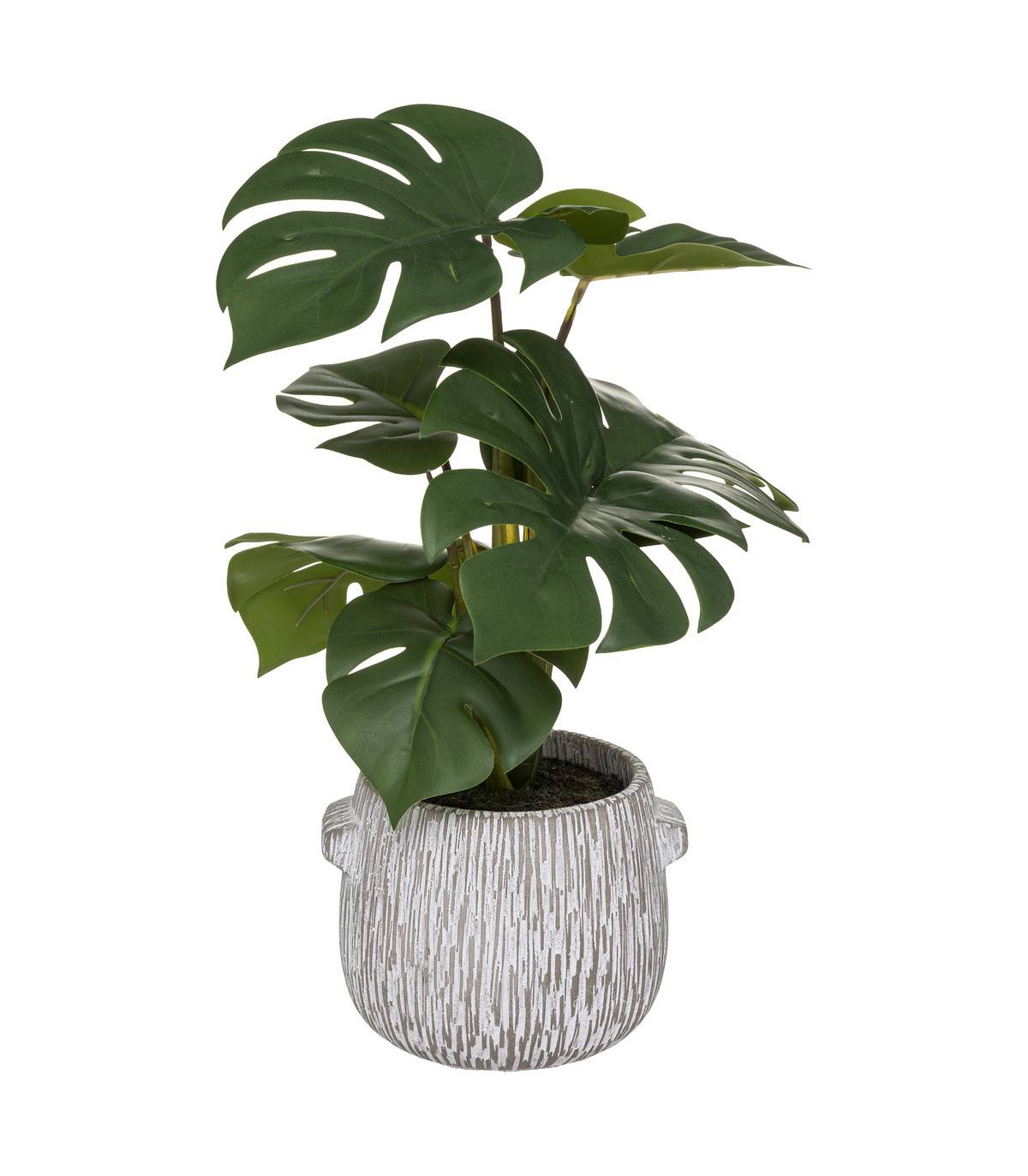 Plante artificielle Monstera dans Pot en ciment strié H 35 cm - Image 1