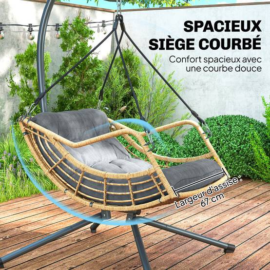 PANGIVO - Fauteuil suspendu avec support résine tressée et acier gris 118 x 100 x 192 cm - PANGIVO - Image 6