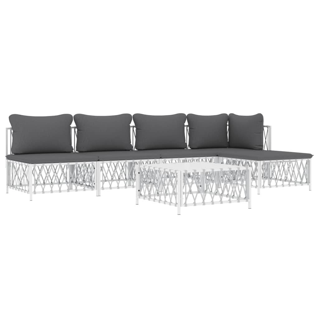 Helloshop26 - Salon de jardin meuble d'extérieur ensemble de mobilier avec coussins 6 pièces blanc acier - Image 1