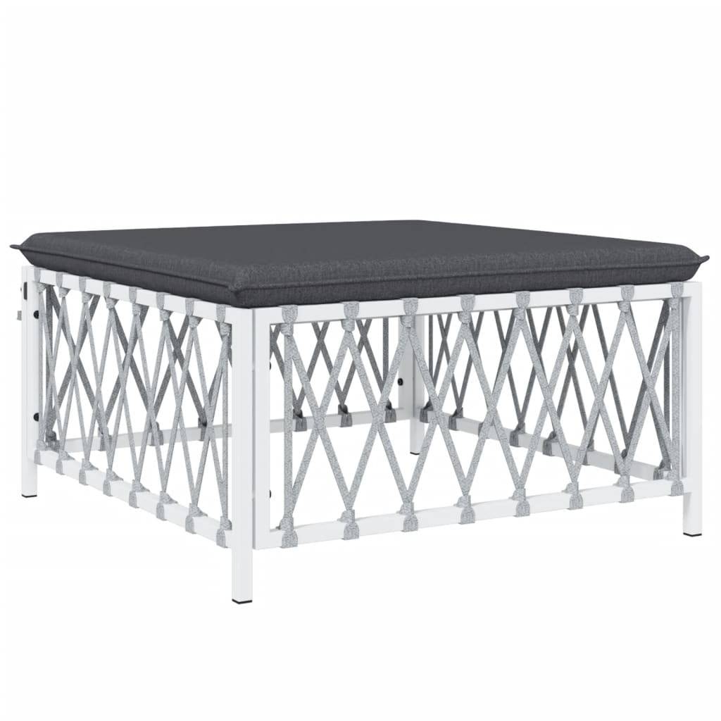 Helloshop26 - Salon de jardin meuble d'extérieur ensemble de mobilier avec coussins 6 pièces blanc acier - Image 4