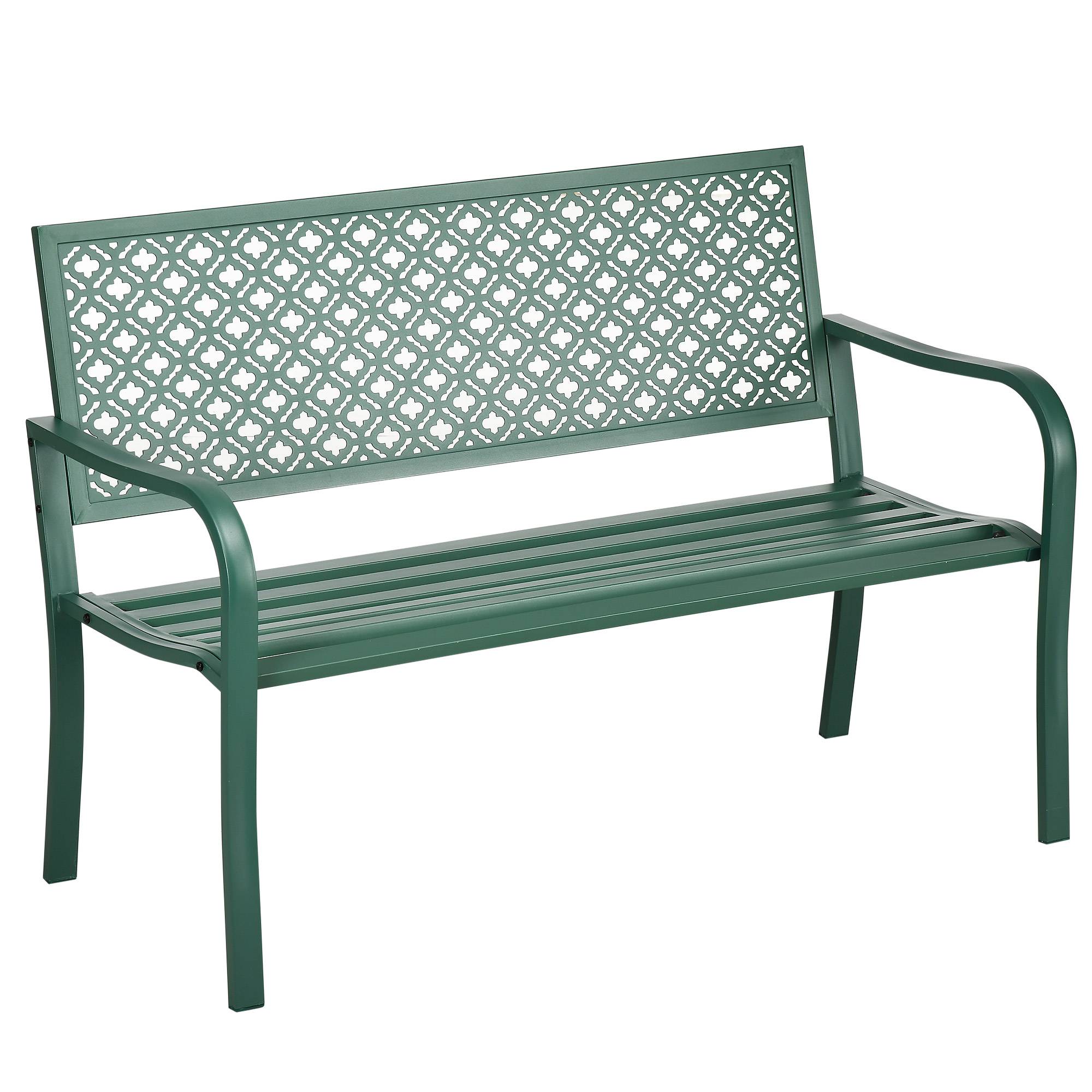 ComfortXL - Banc de jardin 2 places acier vert foncé 127 x 63 x 83 cm extérieur dossier fleuri accoudoirs charge 240 kg - Image 10