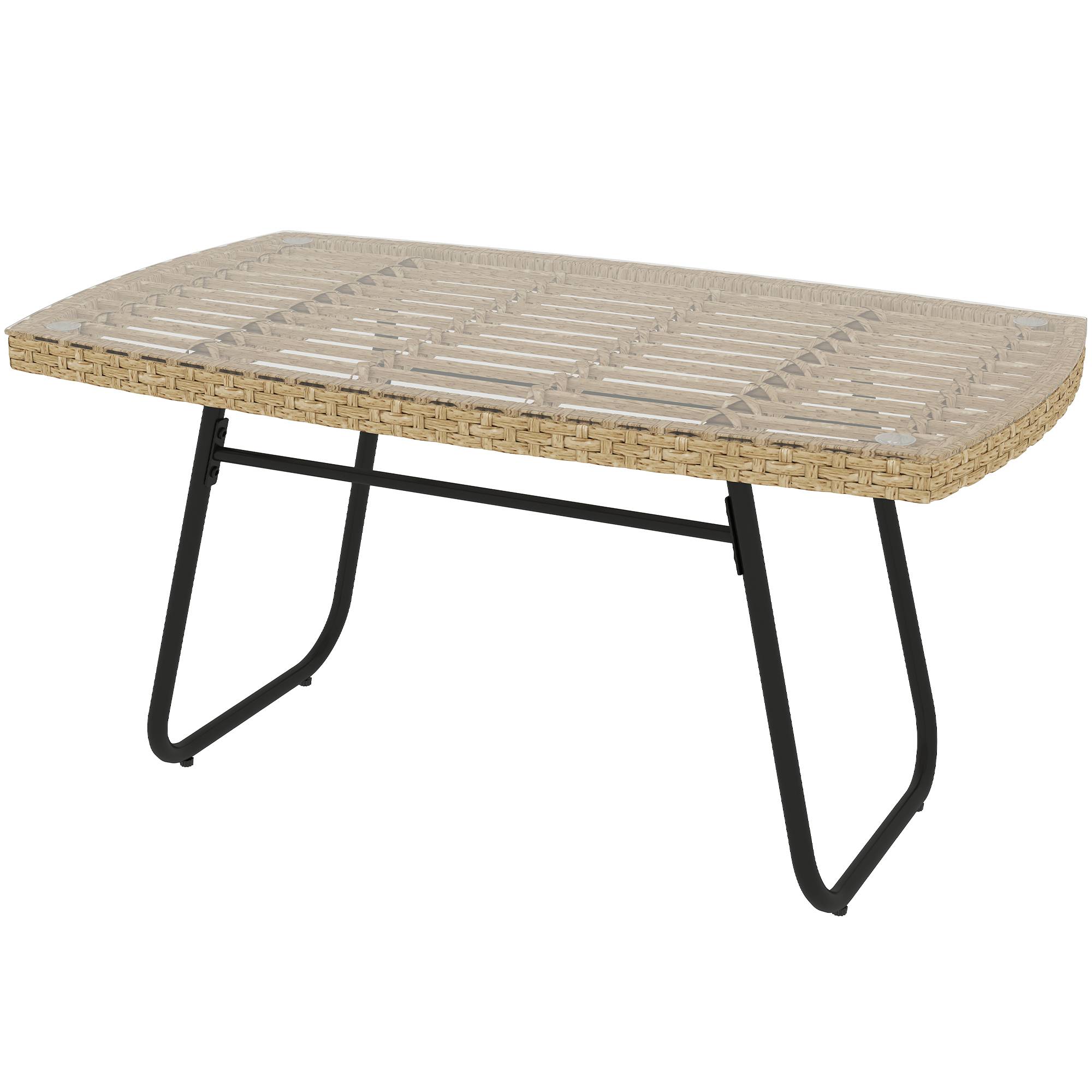 Sans Marque - Table jardin polyrotin 90x50x45 cm appoint UV verre bois naturel - Image 2