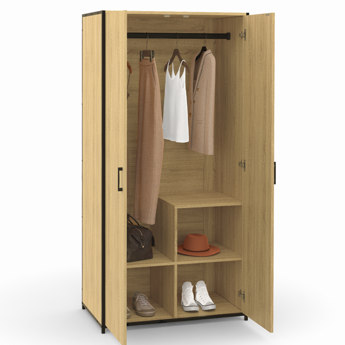 Armoire 2 portes DETROIT penderie 80 cm avec étagères rangement maxi capacité design industriel - Image 4