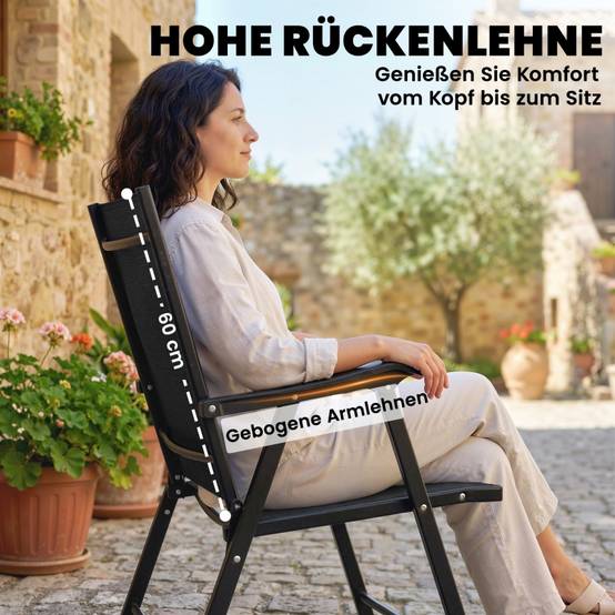Lot 2 chaises jardin pliantes acier textylène extérieur terrasse dossier haut 58x62x97cm noir - ComfortXL Outdoor Living - Image 4