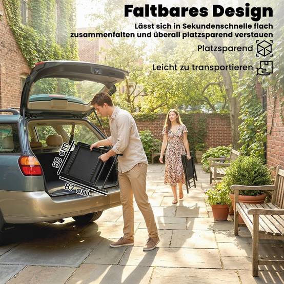 Lot 2 chaises jardin pliantes acier textylène extérieur terrasse dossier haut 58x62x97cm noir - ComfortXL Outdoor Living - Image 5