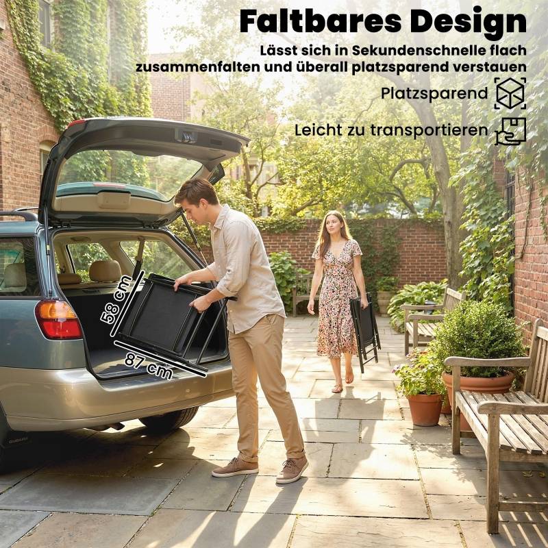 Lot 2 chaises jardin pliantes acier textylène extérieur terrasse dossier haut 58x62x97cm noir - ComfortXL Outdoor Living - Image 5