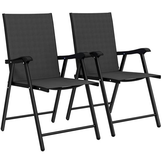 Lot 2 chaises jardin pliantes acier textylène extérieur terrasse dossier haut 58x62x97cm noir - ComfortXL Outdoor Living - Image 2