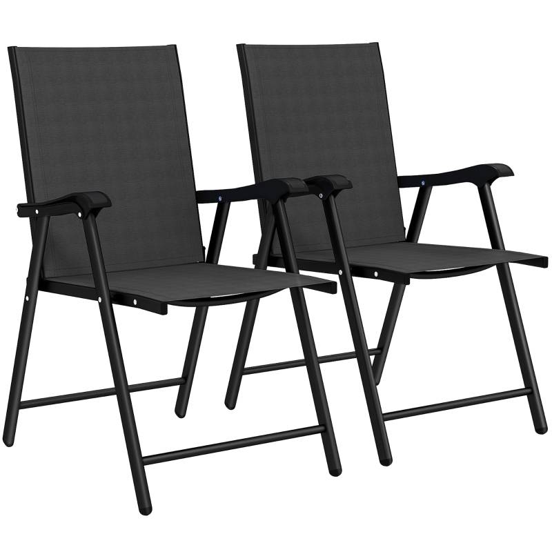 Lot 2 chaises jardin pliantes acier textylène extérieur terrasse dossier haut 58x62x97cm noir - ComfortXL Outdoor Living - Image 2