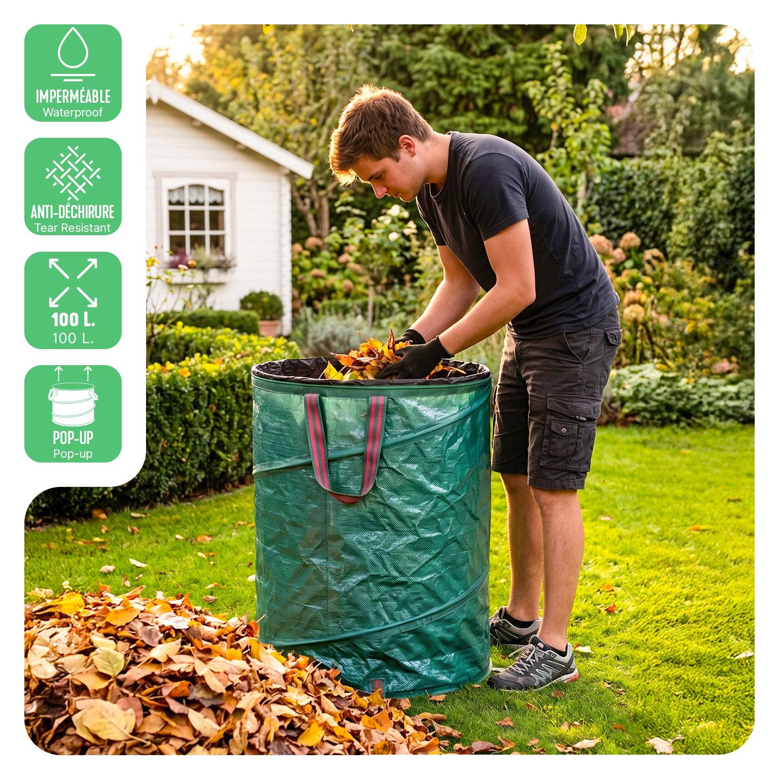 Lot de 3 Sac de Jardin Pop up 100L en Polyéthylène avec Poignées - Image 2