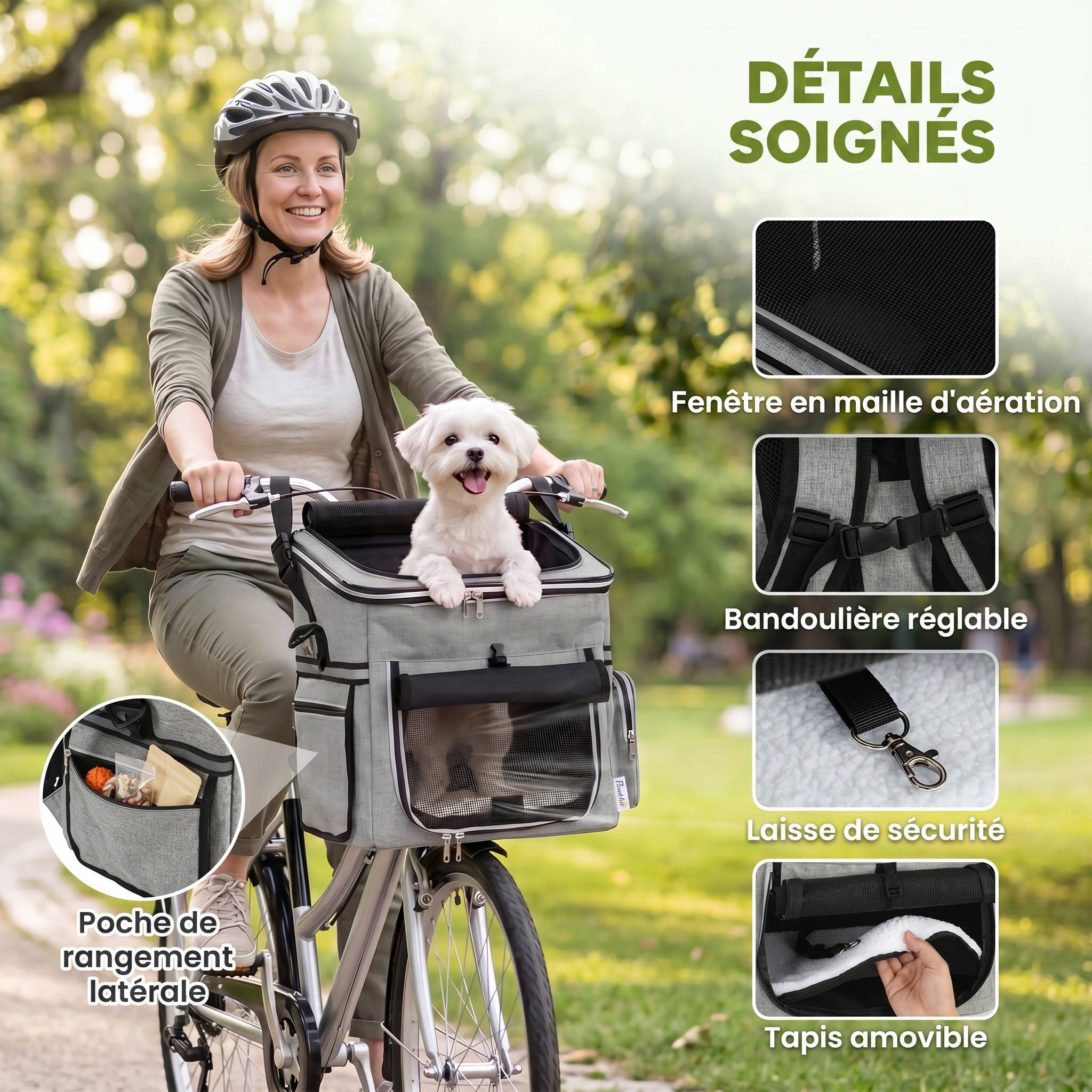 Sacoche de guidon de velo panier avant pliant et amovible avec support