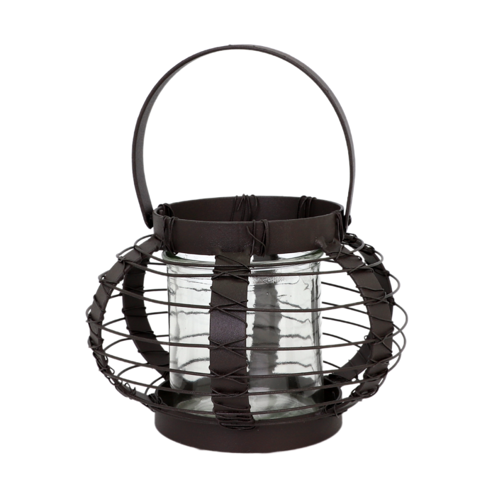 Lanterne jardin extérieur à poser bougie ancienne métal gris 18cm Chemin de campagne - Image 1
