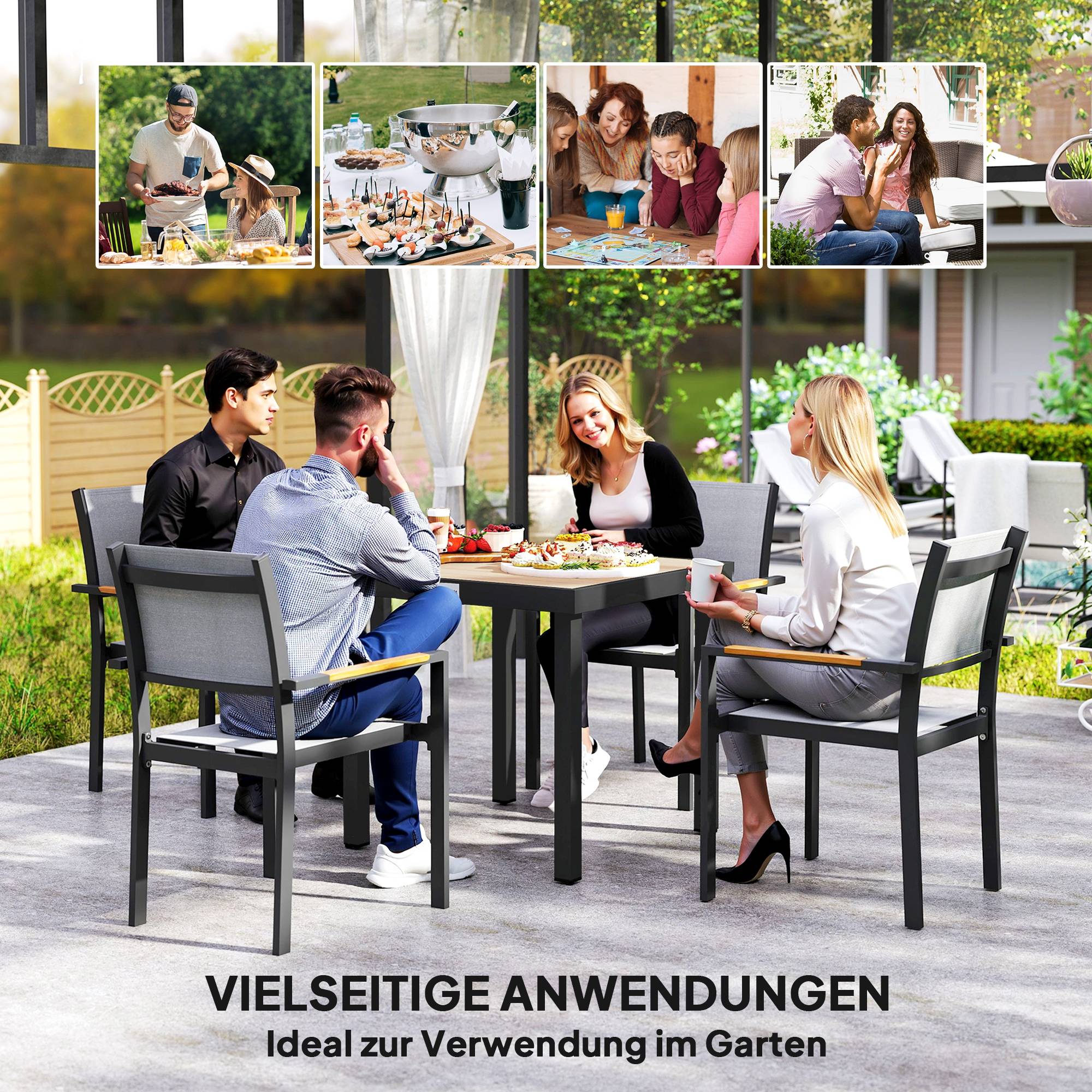 Table de jardin en plastique, 78 x 78 x 74 cm, résistante aux intempéries, structure en aluminium ; table de buffet, table de camping pour 4 personnes - Image 8