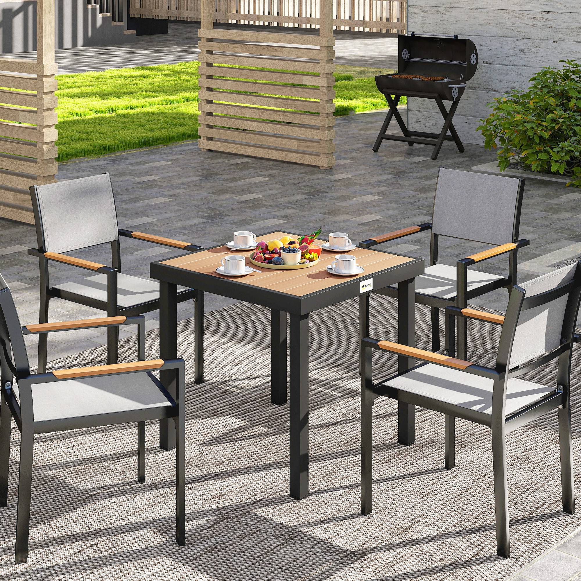Table de jardin en plastique, 78 x 78 x 74 cm, résistante aux intempéries, structure en aluminium ; table de buffet, table de camping pour 4 personnes - Image 4