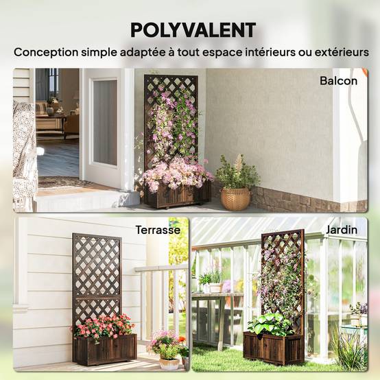 Jardinière avec treillis bois sapin jardin extérieur intimité assurée 72x31x149cm marron - ComfortXL Outdoor Living - Image 8