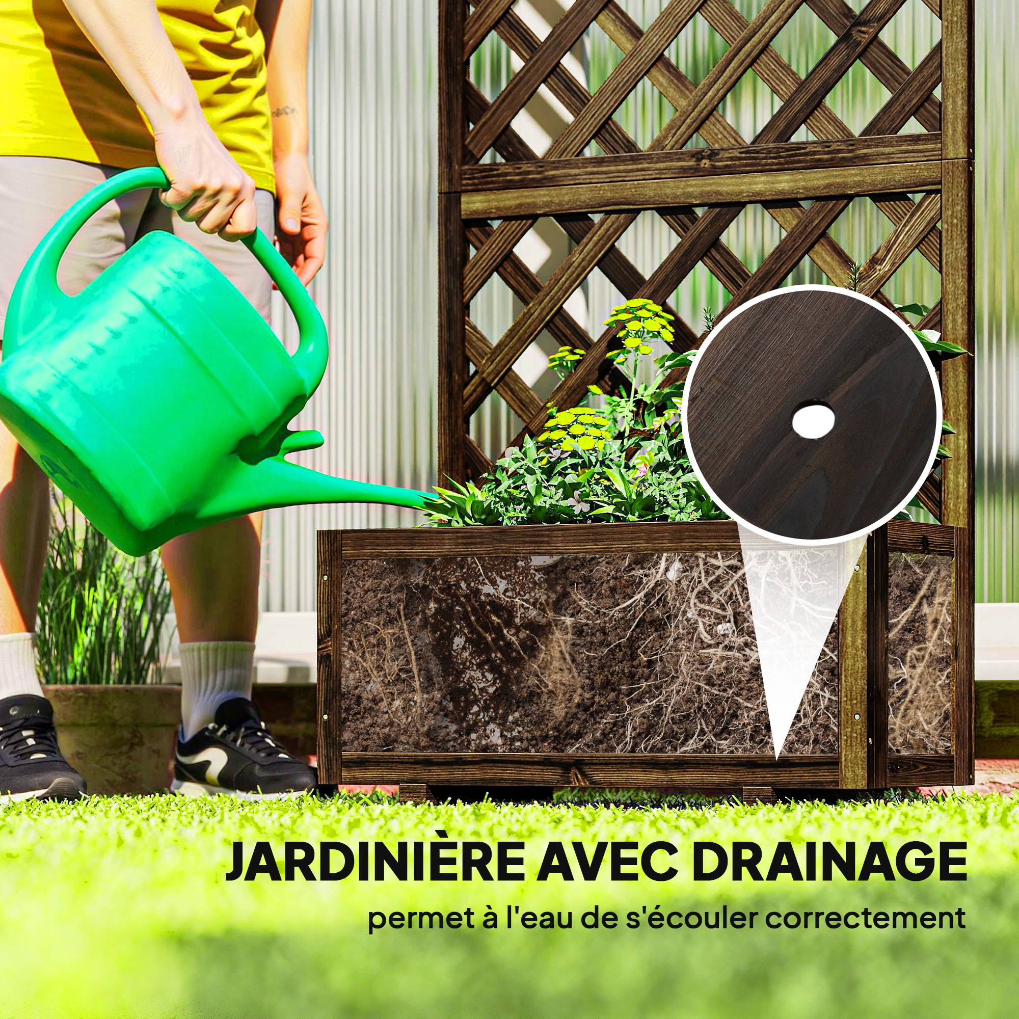 Jardinière avec treillis bois sapin jardin extérieur intimité assurée 72x31x149cm marron - ComfortXL Outdoor Living - Image 7