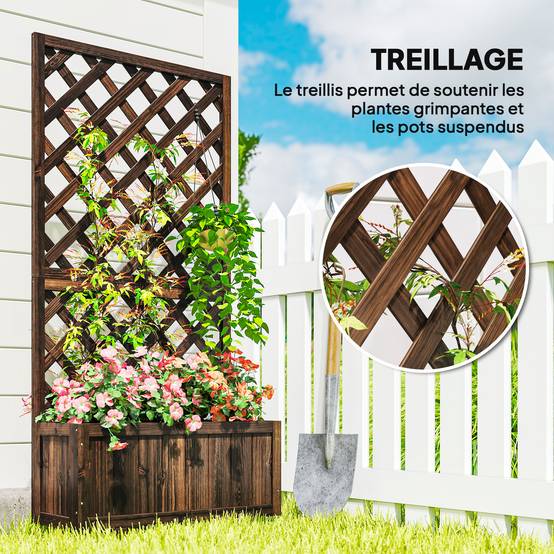 Jardinière avec treillis bois sapin jardin extérieur intimité assurée 72x31x149cm marron - ComfortXL Outdoor Living - Image 6