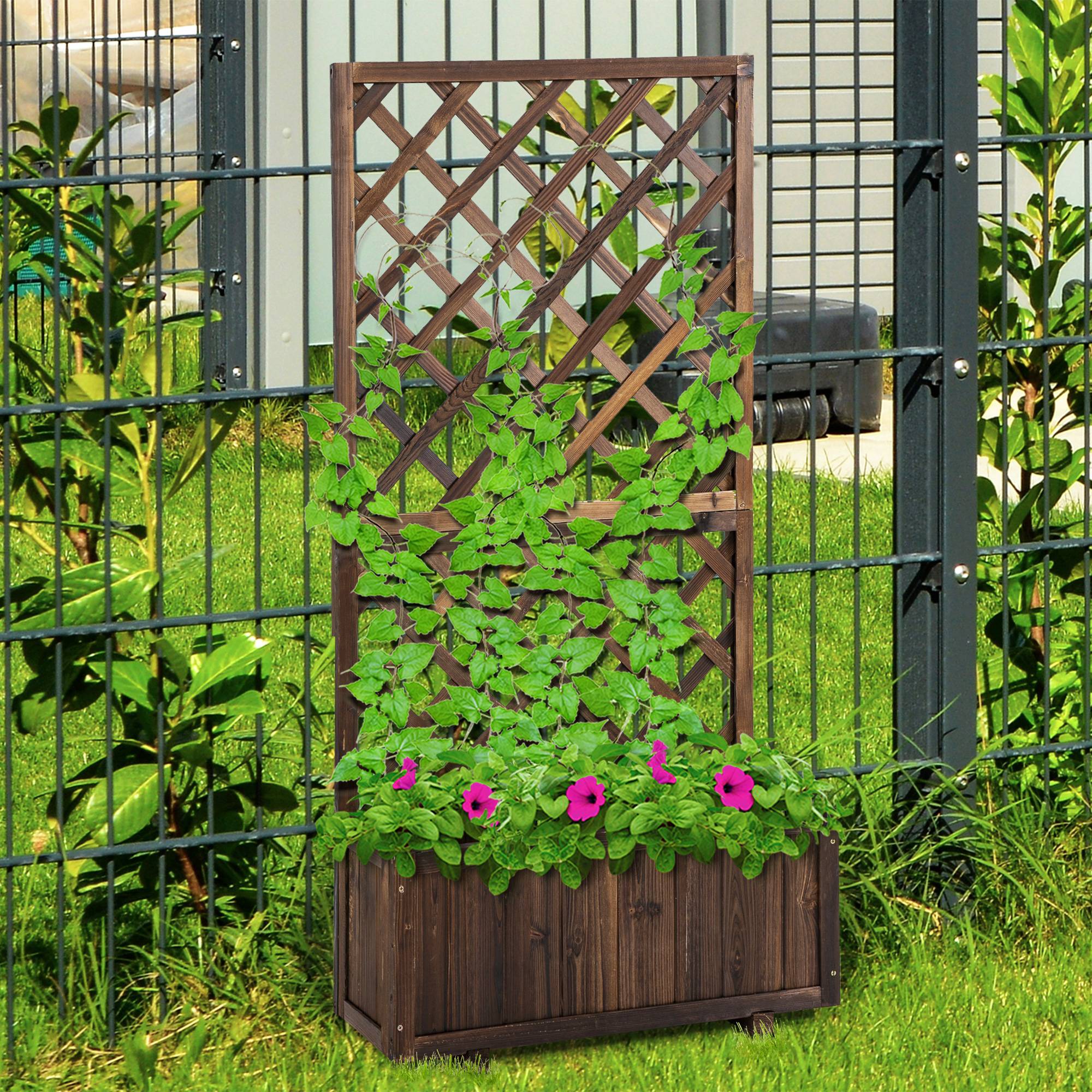 Jardinière avec treillis bois sapin jardin extérieur intimité assurée 72x31x149cm marron - ComfortXL Outdoor Living - Image 3