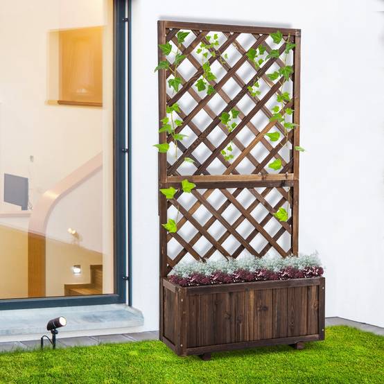 Jardinière avec treillis bois sapin jardin extérieur intimité assurée 72x31x149cm marron - ComfortXL Outdoor Living - Image 4