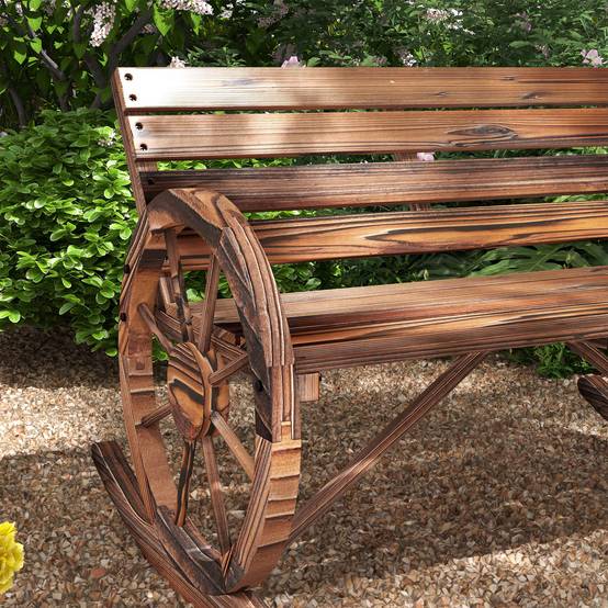 Banc à Bascule Bois Sapin Jardin 2 Places Accoudoirs Roues 105x88x74cm Carbonisé - ComfortXL Outdoor Living - Image 9