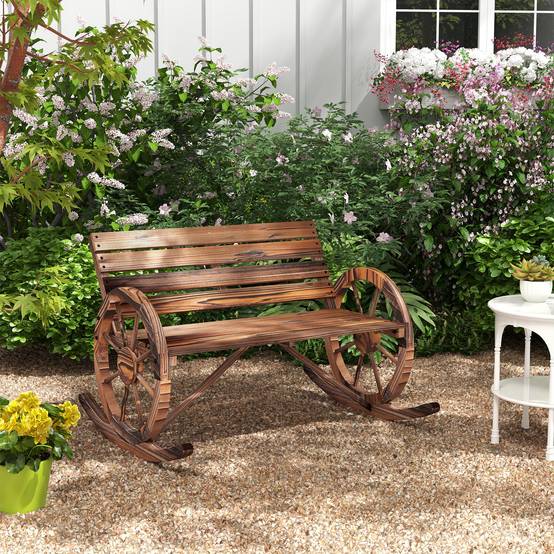 Banc à Bascule Bois Sapin Jardin 2 Places Accoudoirs Roues 105x88x74cm Carbonisé - ComfortXL Outdoor Living - Image 3