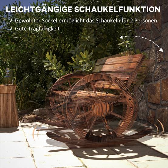 Banc à Bascule Bois Sapin Jardin 2 Places Accoudoirs Roues 105x88x74cm Carbonisé - ComfortXL Outdoor Living - Image 7