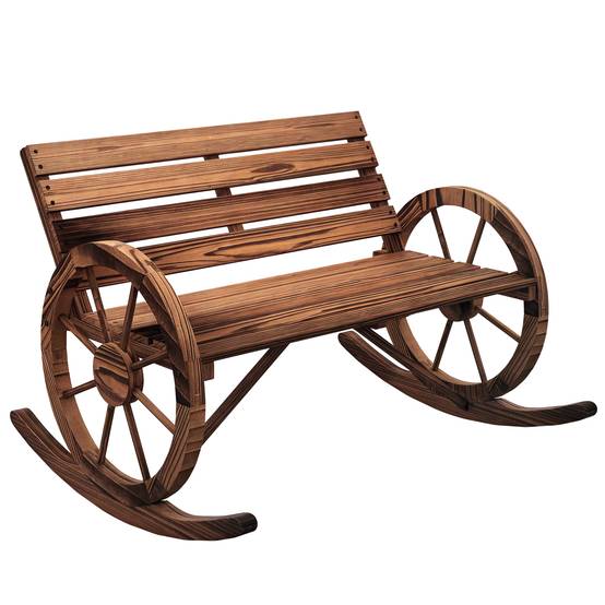 Banc à Bascule Bois Sapin Jardin 2 Places Accoudoirs Roues 105x88x74cm Carbonisé - ComfortXL Outdoor Living - Image 1
