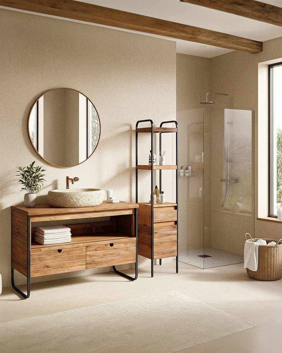 Azur - Meuble  industriel en teck et métal 120 cm - UNIQKA - Image 2