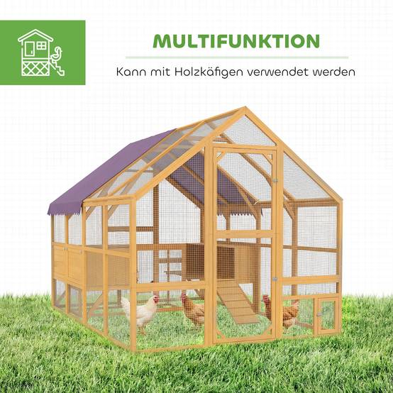 Poulailler en bois avec enclos, verrou de sécurité, porte, 4 pondoirs, pour 8 à 12 poules, dimensions approximatives : 2,8 x 1,8 x 1,9 m, jaune - Image 9
