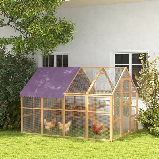 Poulailler en bois avec enclos, verrou de sécurité, porte, 4 pondoirs, pour 8 à 12 poules, dimensions approximatives : 2,8 x 1,8 x 1,9 m, jaune - Image 4