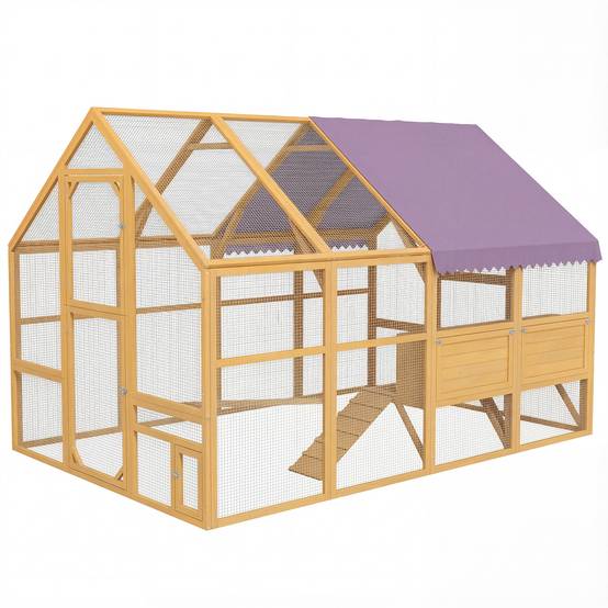 Poulailler en bois avec enclos, verrou de sécurité, porte, 4 pondoirs, pour 8 à 12 poules, dimensions approximatives : 2,8 x 1,8 x 1,9 m, jaune - Image 2