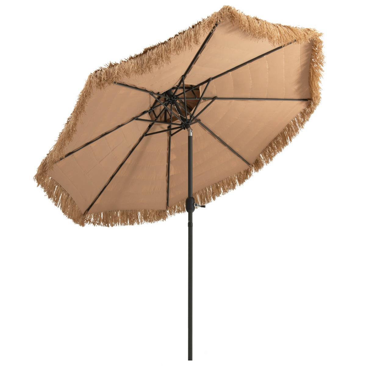 Helloshop26 - Parasol de plage style hawaï 2,7 m double aération avec 8 baleines système de manivelle manuel inclinaison réglable brun - Image 1