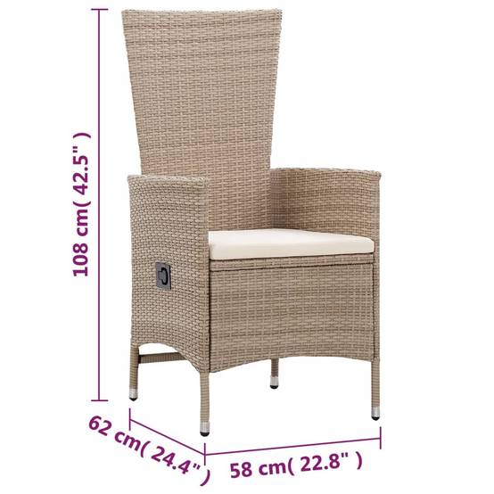 Fauteuils Relax Inclinables Résine Tressée Lot de 2 Dossier Réglable pour Jardin et Patio Beige – ComfortXL Outdoor Living - Image 6