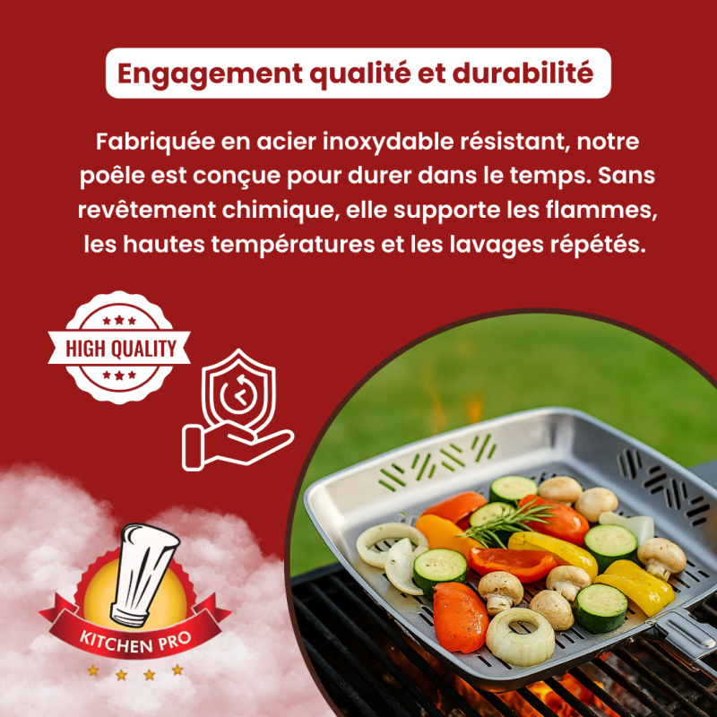 Autre - VENTEO Poêle Barbecue Inox avec Poignée Ergonomique Amovible | Grille BBQ en Acier Inoxydable Résistant - VENTEO - Image 7