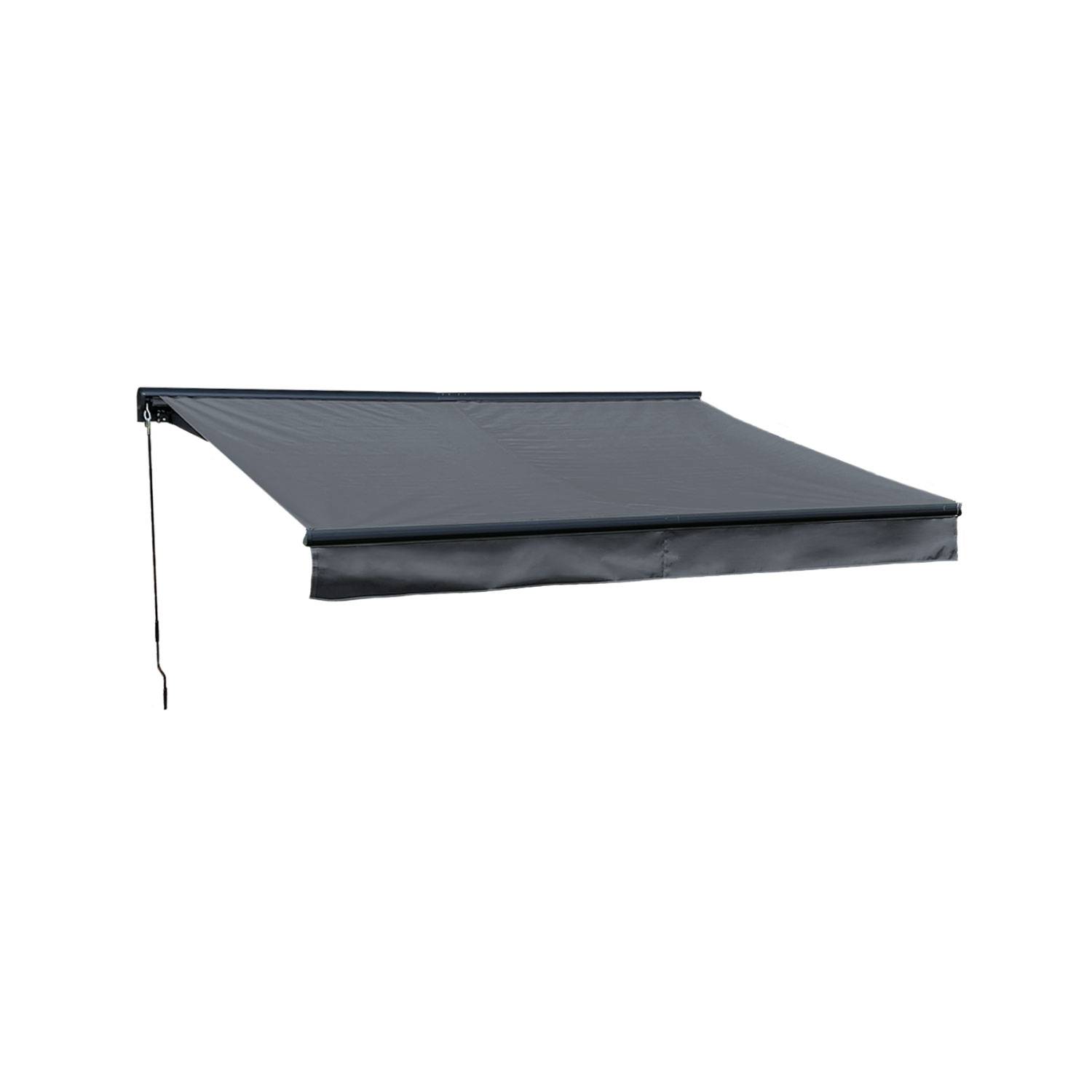 Happy Garden - Store banne SAULE 2,95 × 2,5m avec semi-coffre - Toile anthracite et structure grise - HAPPY GARDEN - Image 1