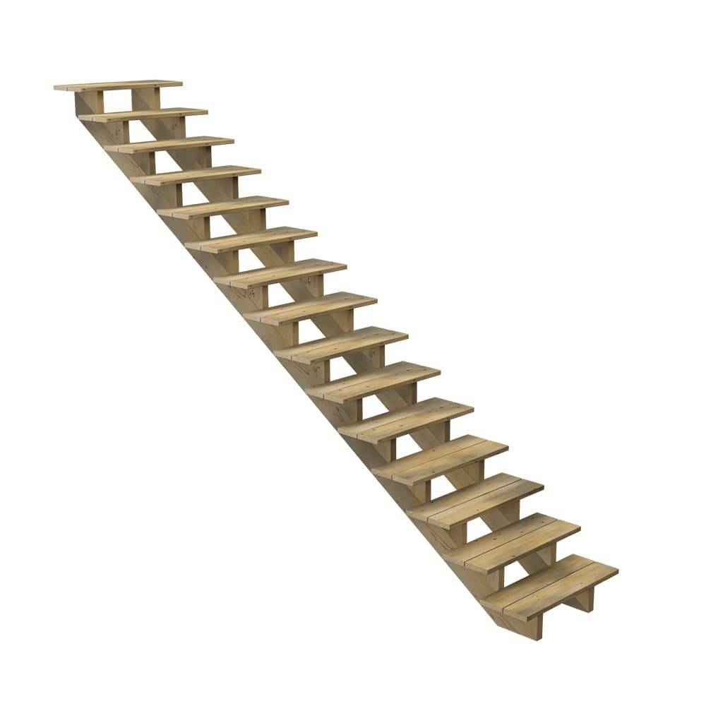 Escalier Bois Exterieur - 15 Marches - Largeur : 80 cm - Marches découpables - Sans Contremarches - Pin du Nord - Image 1