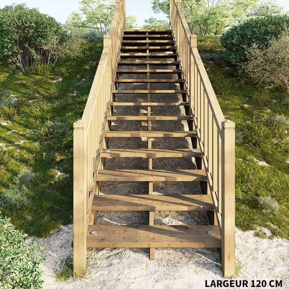 Escalier Bois Exterieur - 15 Marches - Largeur : 80 cm - Marches découpables - Sans Contremarches - Pin du Nord - Image 6