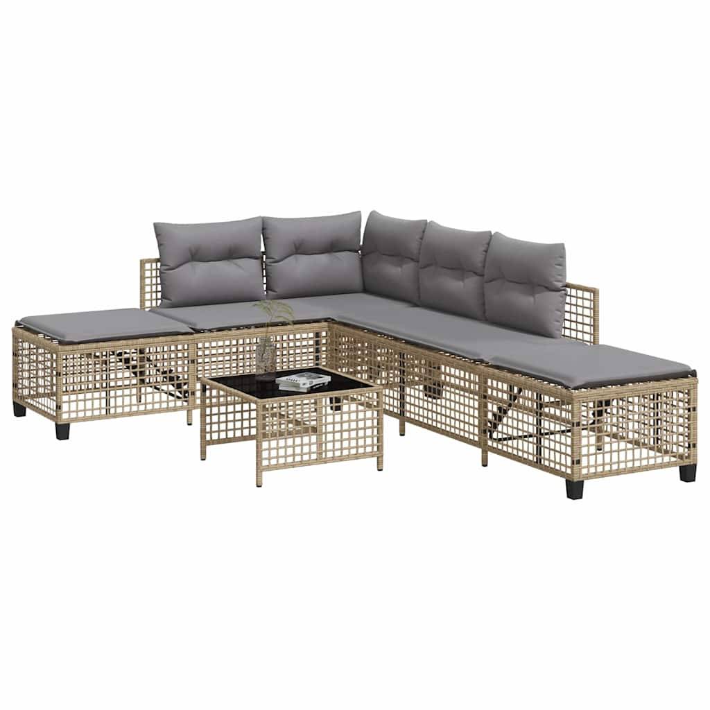 Salon de jardin d'angle avec coussins 3 pcs | Mobilier d'extérieur mélange beige rotin Maison Chic - Image 2