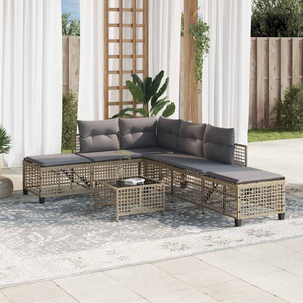 Salon de jardin d'angle avec coussins 3 pcs | Mobilier d'extérieur mélange beige rotin Maison Chic - Image 3
