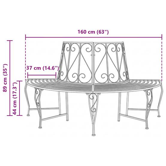 PANGIVO - Banc d'arbre demi-rond acier marron 160 x 80 x 89 cm, Poids:11.35kg - PANGIVO - Image 6