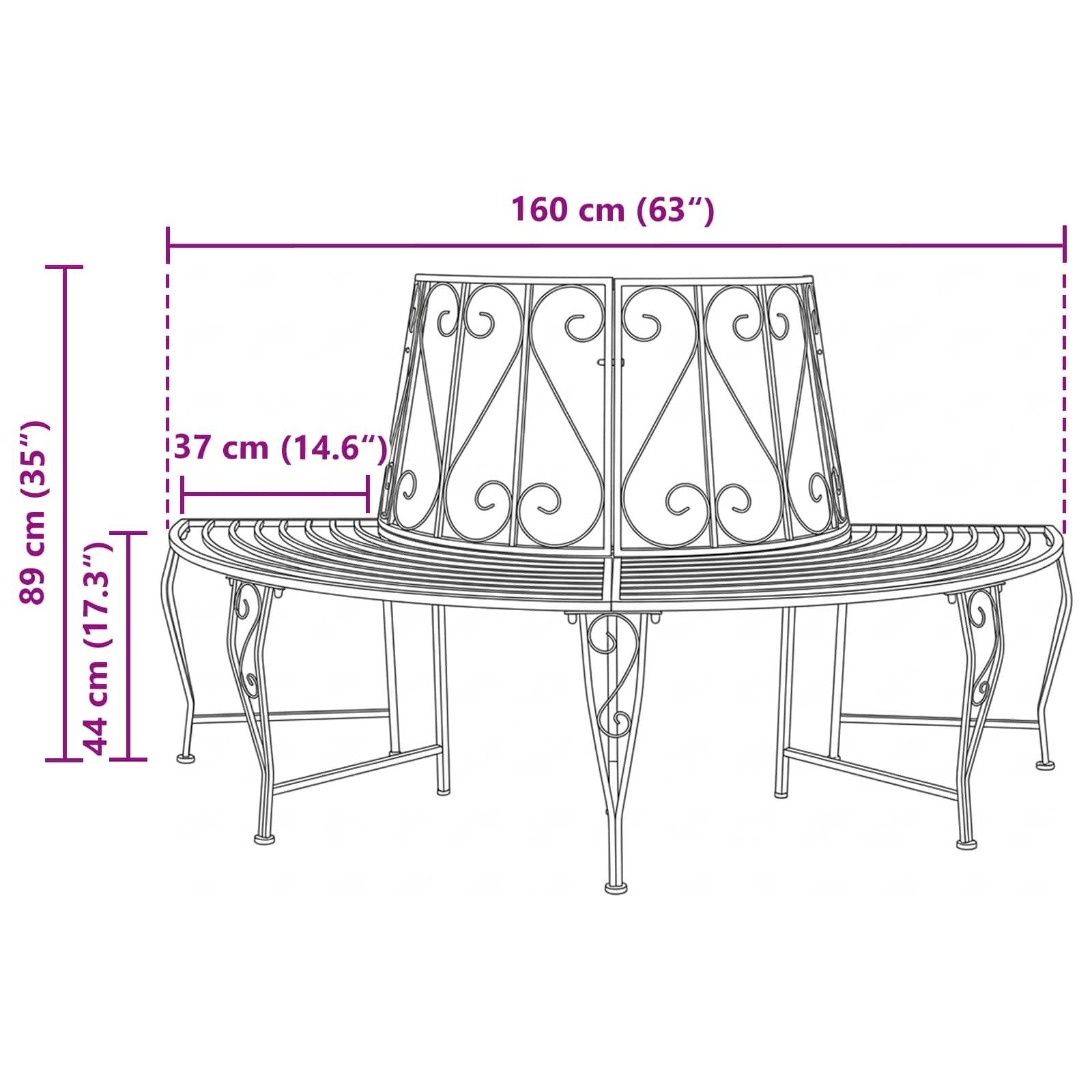 PANGIVO - Banc d'arbre demi-rond acier marron 160 x 80 x 89 cm, Poids:11.35kg - PANGIVO - Image 6