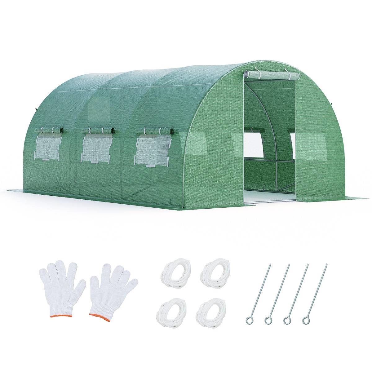 Serre de Jardin 12m² Cadre en Acier Galvanisé Serre Tunnel Coupe-Vent avec Cerceau Fenêtres Enroulables 2 Portes Zippées 4x3x2M F226R MAISON CHIC