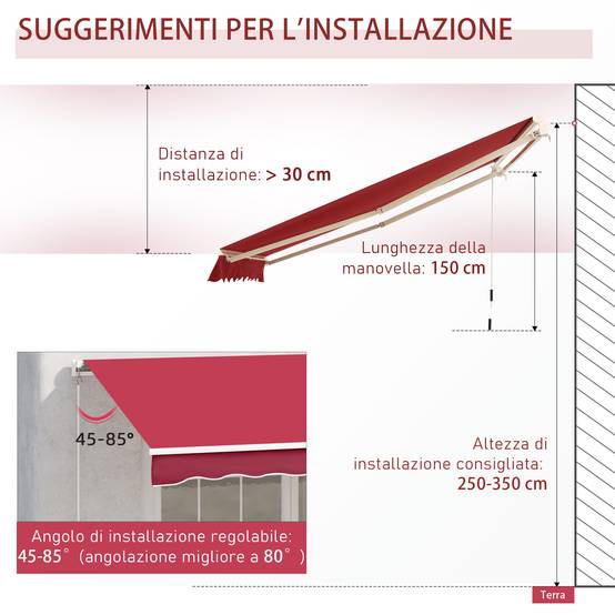 Store vertical extérieur aluminium balcon réduction chaleur 400x250cm rouge foncé - ComfortXL Outdoor Living - Image 8