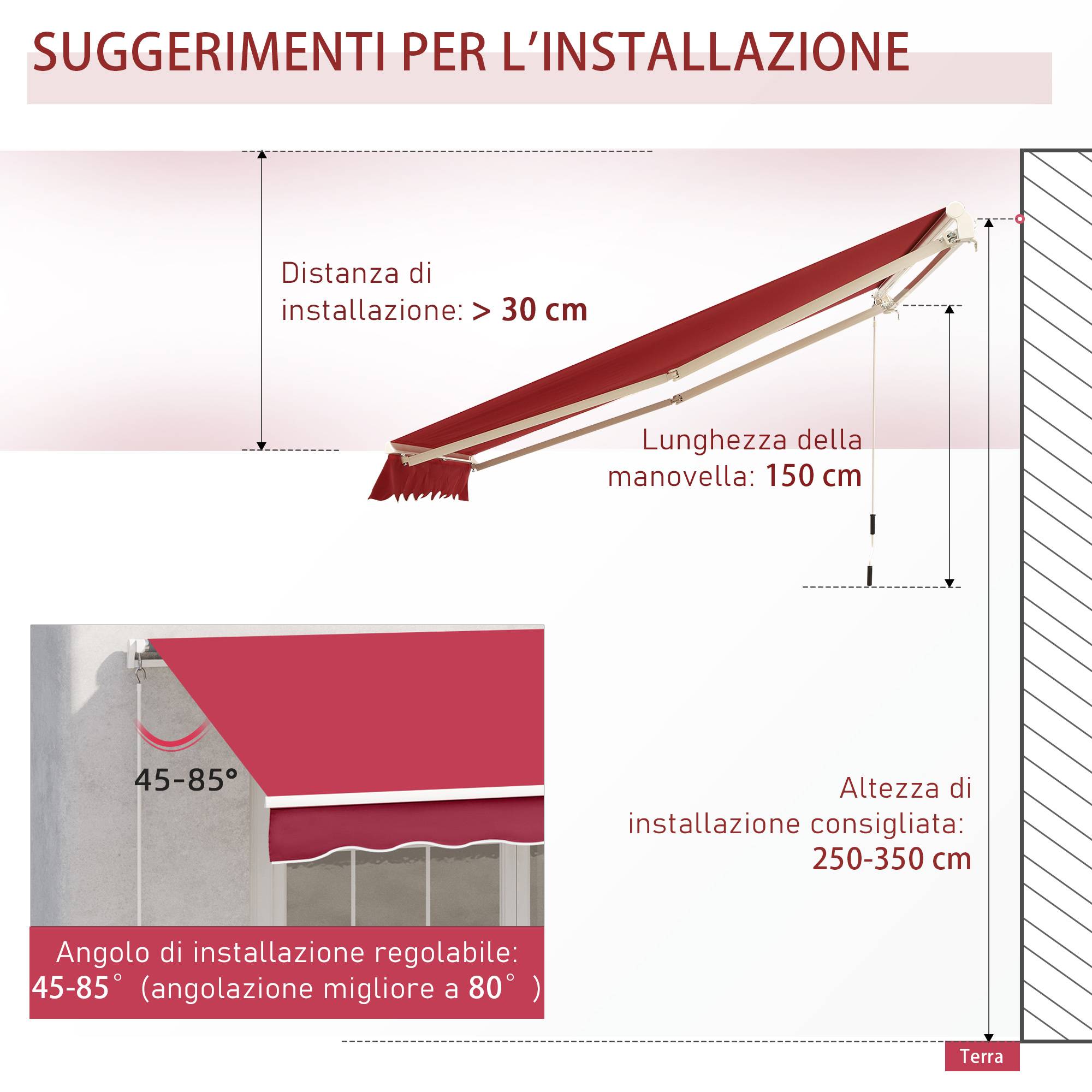 Store vertical extérieur aluminium balcon réduction chaleur 400x250cm rouge foncé - ComfortXL Outdoor Living - Image 8