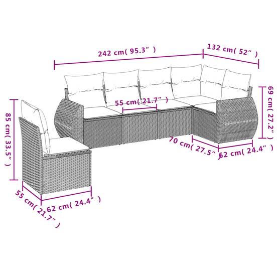 Vidaxl - Salon de jardin avec coussins 6 pcs beige résine tressée vidaXL 3221428 - Image 3