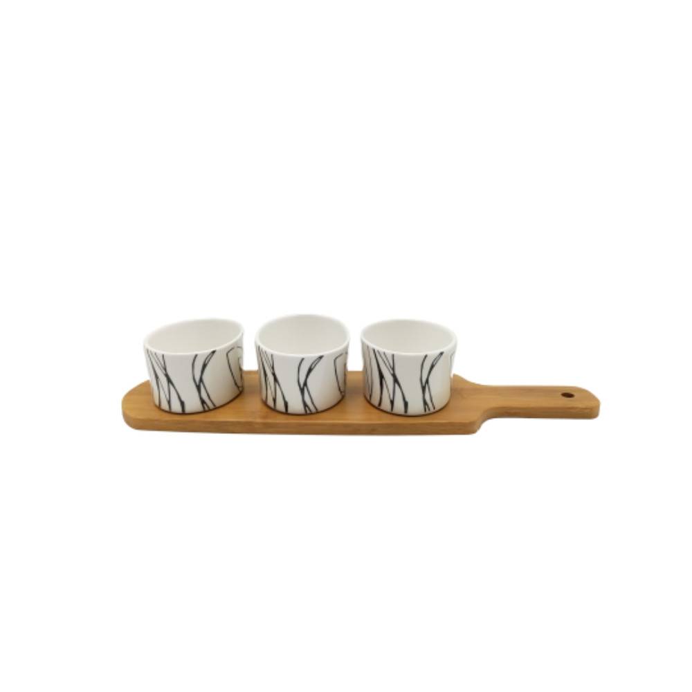 ~ Set apéritif tapas 3 verrines bambou céramique blanc et marron 33.5 x 10 cm Chemin de campagne - Image 1