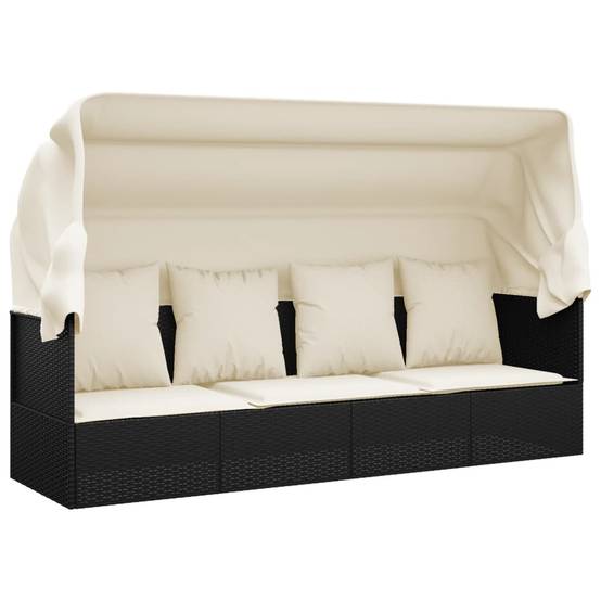 Helloshop26 - Lit de salon d'extérieur 203 x 58 x 56 cm toit et coussins résine tressée noir - Image 1