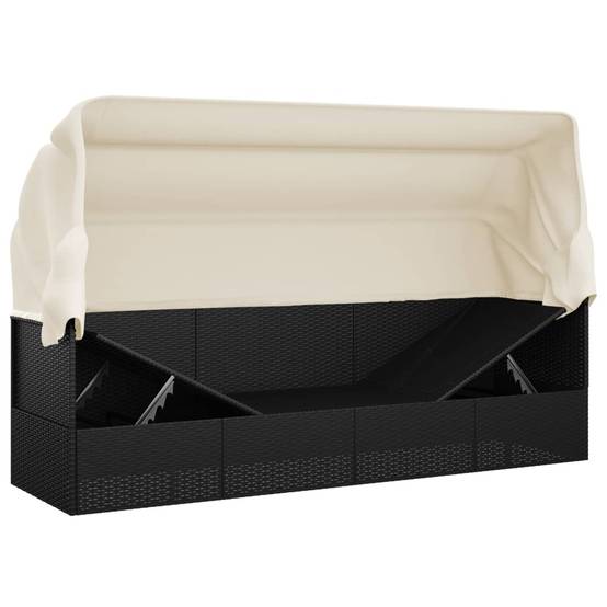Helloshop26 - Lit de salon d'extérieur 203 x 58 x 56 cm toit et coussins résine tressée noir - Image 7