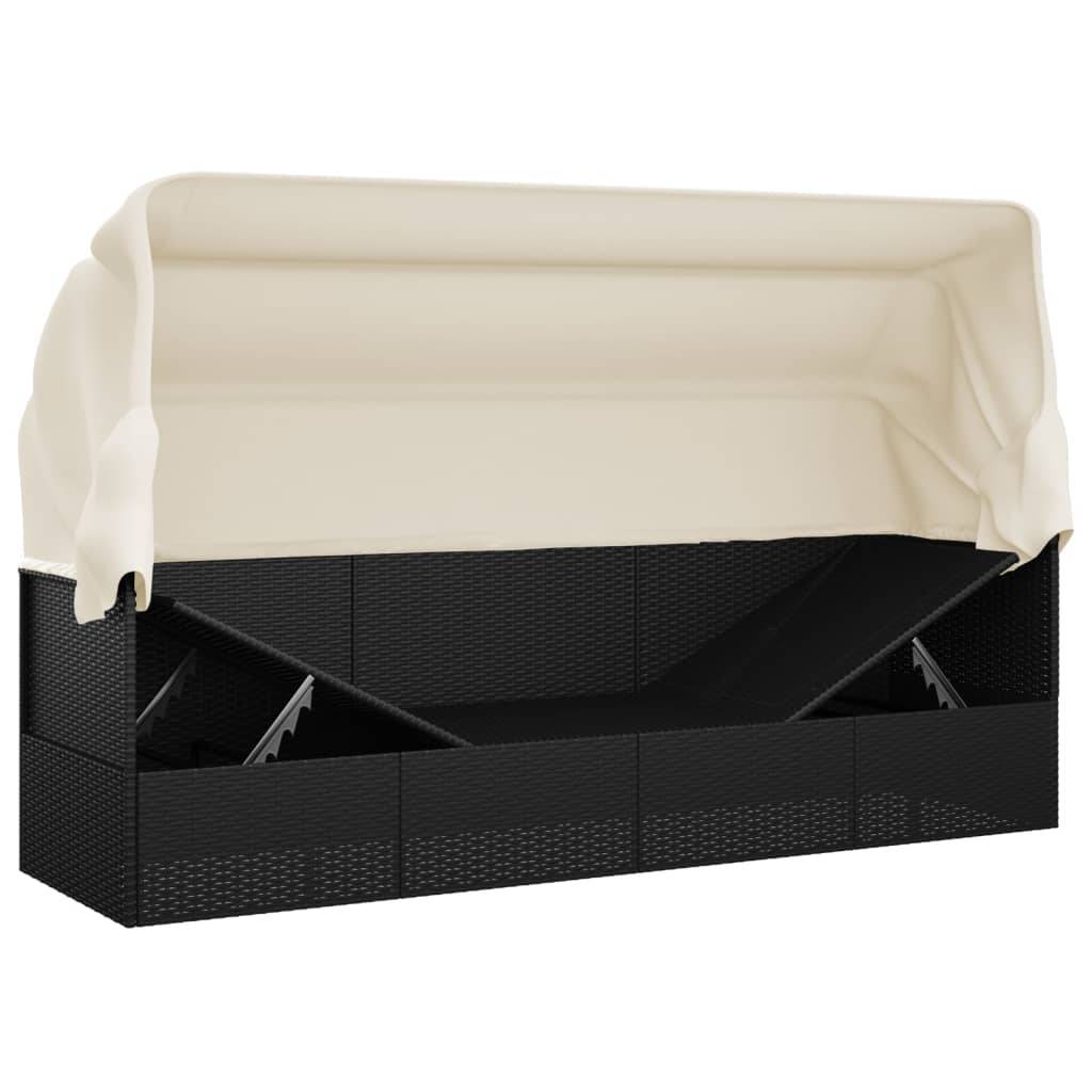 Helloshop26 - Lit de salon d'extérieur 203 x 58 x 56 cm toit et coussins résine tressée noir - Image 7