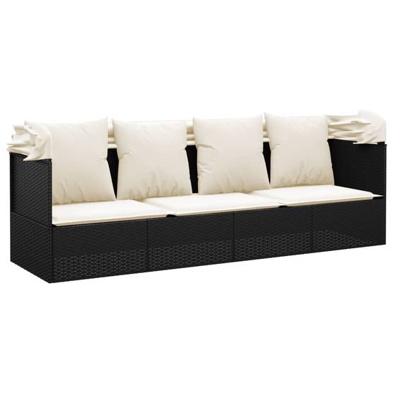 Helloshop26 - Lit de salon d'extérieur 203 x 58 x 56 cm toit et coussins résine tressée noir - Image 5
