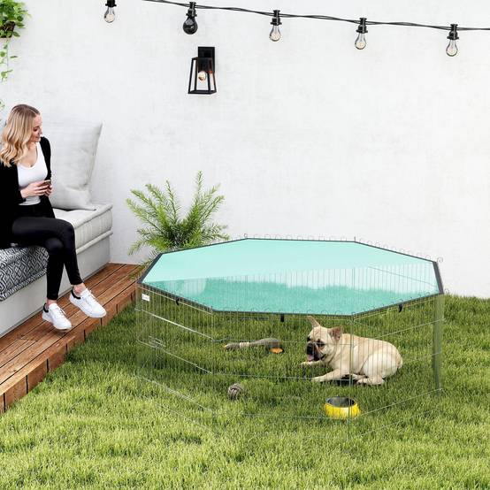 Parc enclos métal chien extérieur intérieur avec toit imperméable 155x155x60 vert - ComfortXL Outdoor Living - Image 3